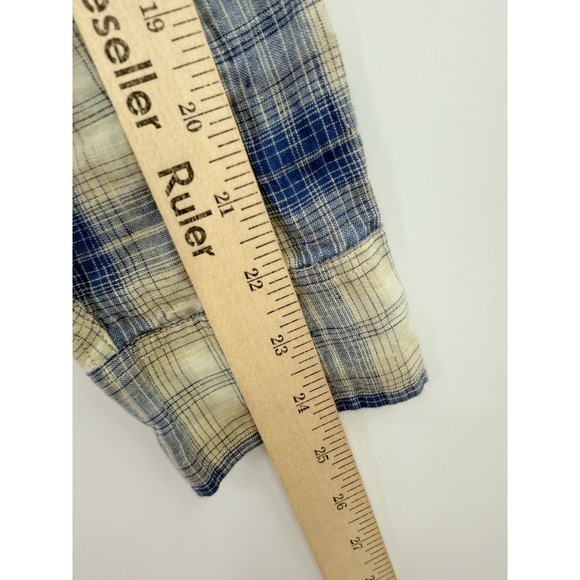 Taylor Stitch Shirt Mens Medium 40 Blue Beige Plaid 100% Linen Button Up - Picture 7 of 9